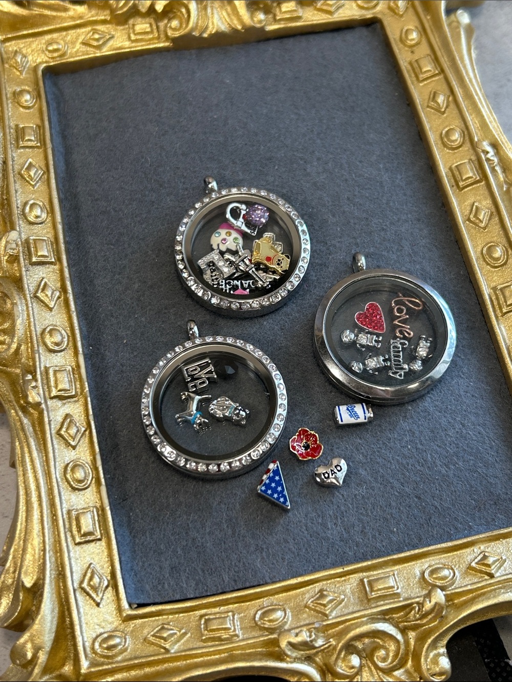 Bundle of Origami Owl Large Lockets STUFFED with charms. Closet special price!!!